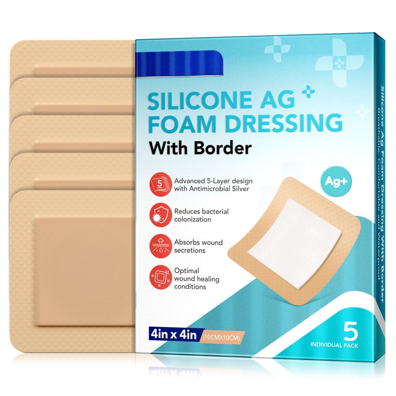 Silicone Foam Dressing 4"x4", Wound Dressing Bandage, Large Waterproof Bandages, Waterproof Breathable Ultra Absorbent & Soft Pads